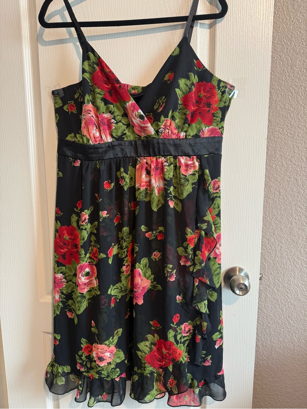 Torrid Black Floral Spaghetti-Strap Dress with Red & Pink Roses